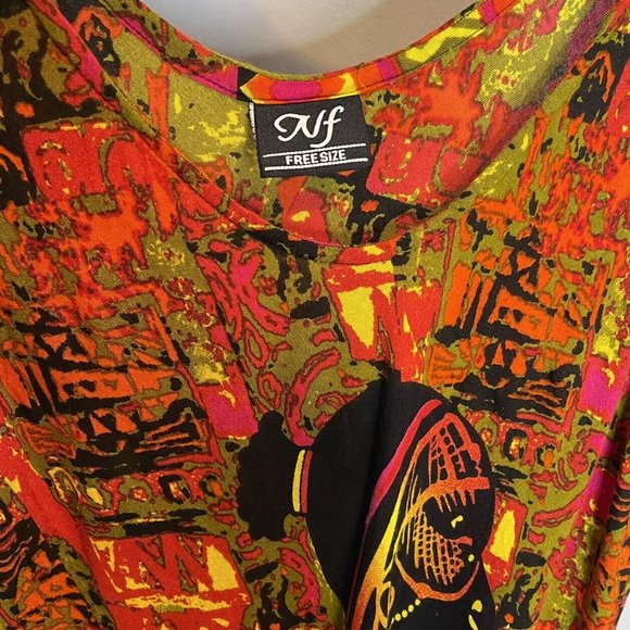 nf dress free size colorful tribal african woman sleeveless kaftan cover up - Picture 4 of 4